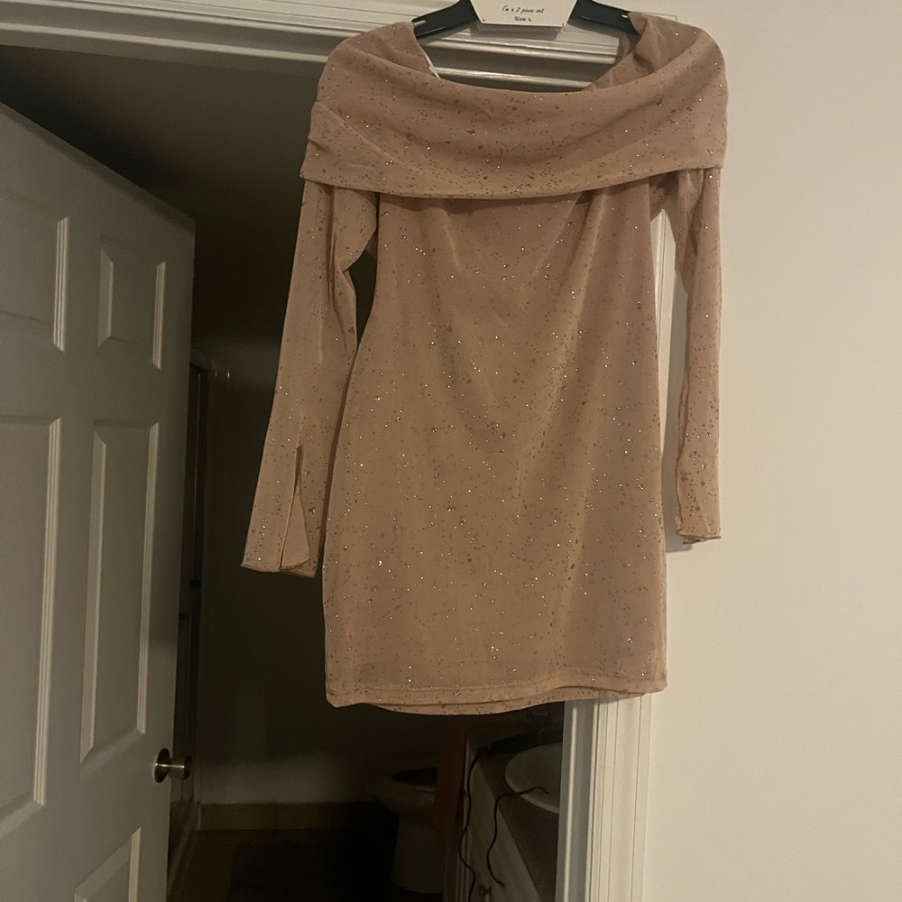 SHEIN Strapless Dress in Sparkling Tan